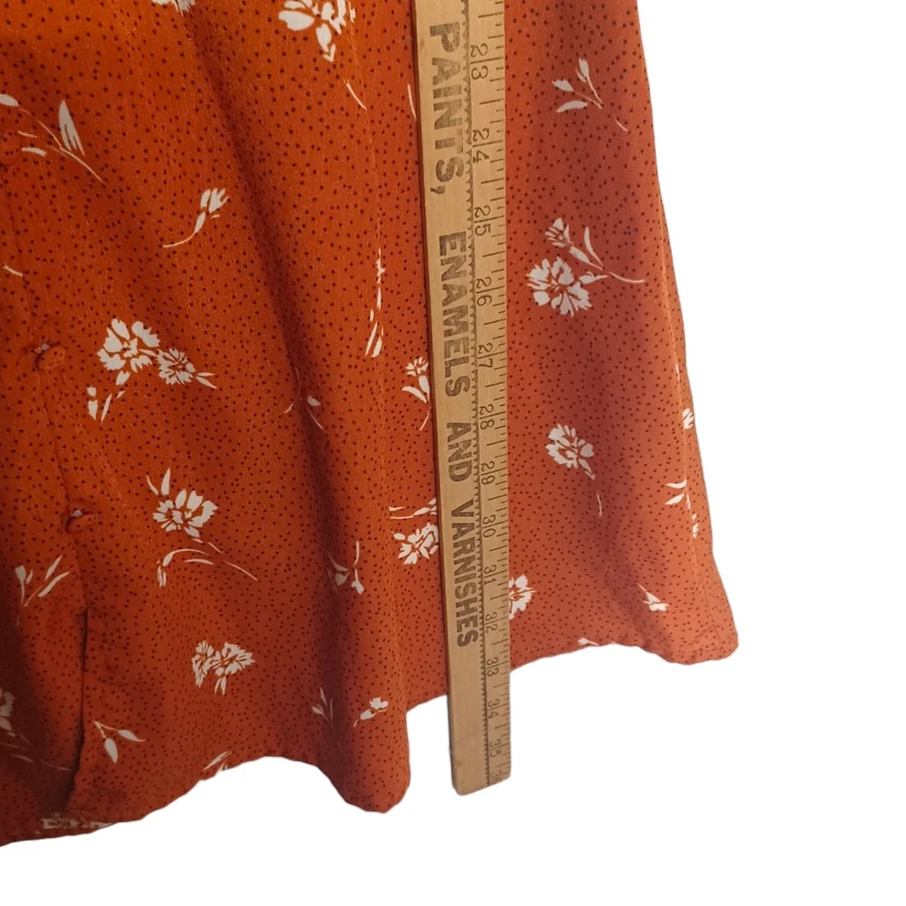 COTTON ON Burnt Orange White Floral Black Polka Dot Print Mini A-Line Dress XS - Picture 8 of 9
